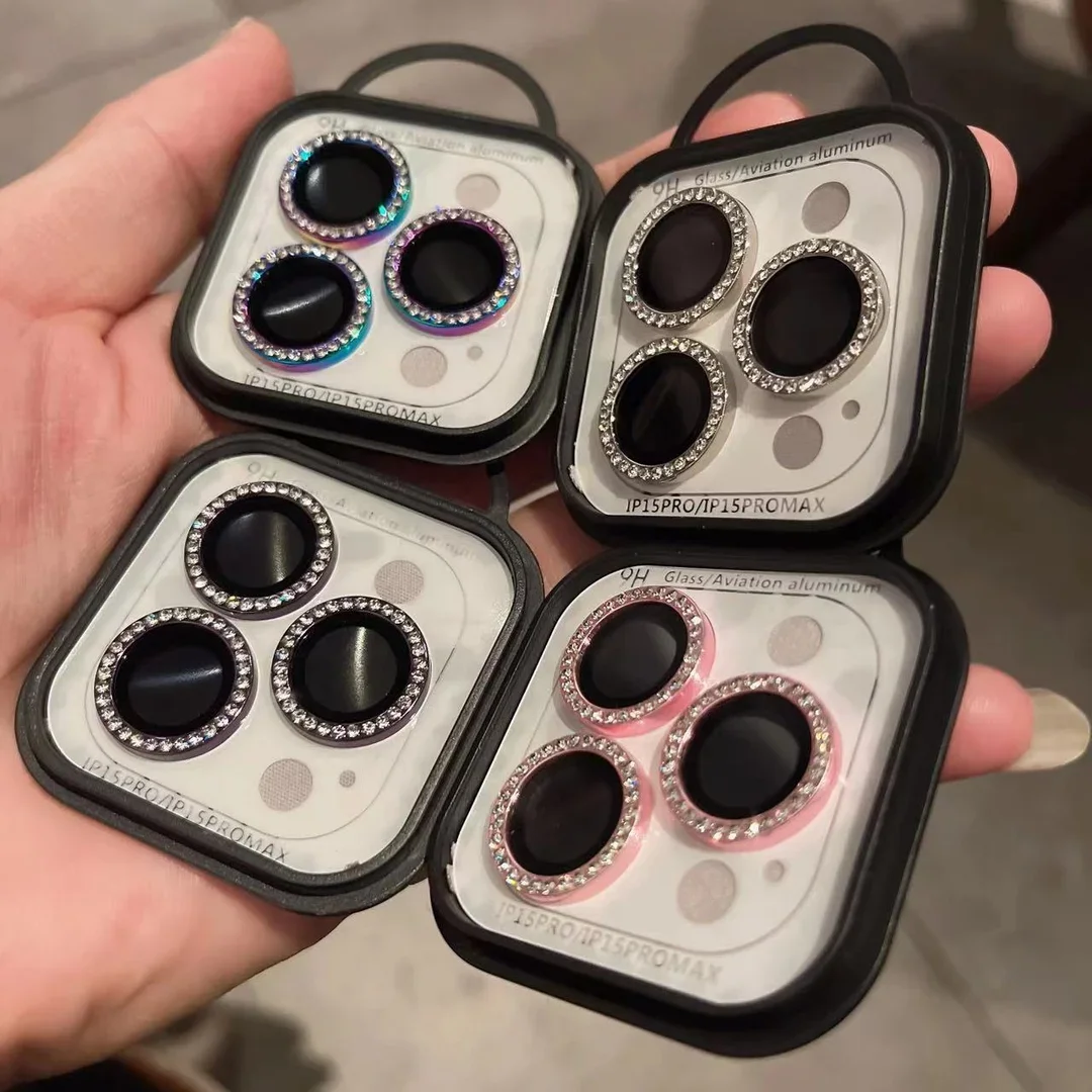 Protector de lente de diamante trasero para Iphone, película de cubierta de anillo de vidrio templado para cámara, Iphone 14, 15 Pro Max, 9D, 16, 12, 13 Pro Max, 2-3 piezas
