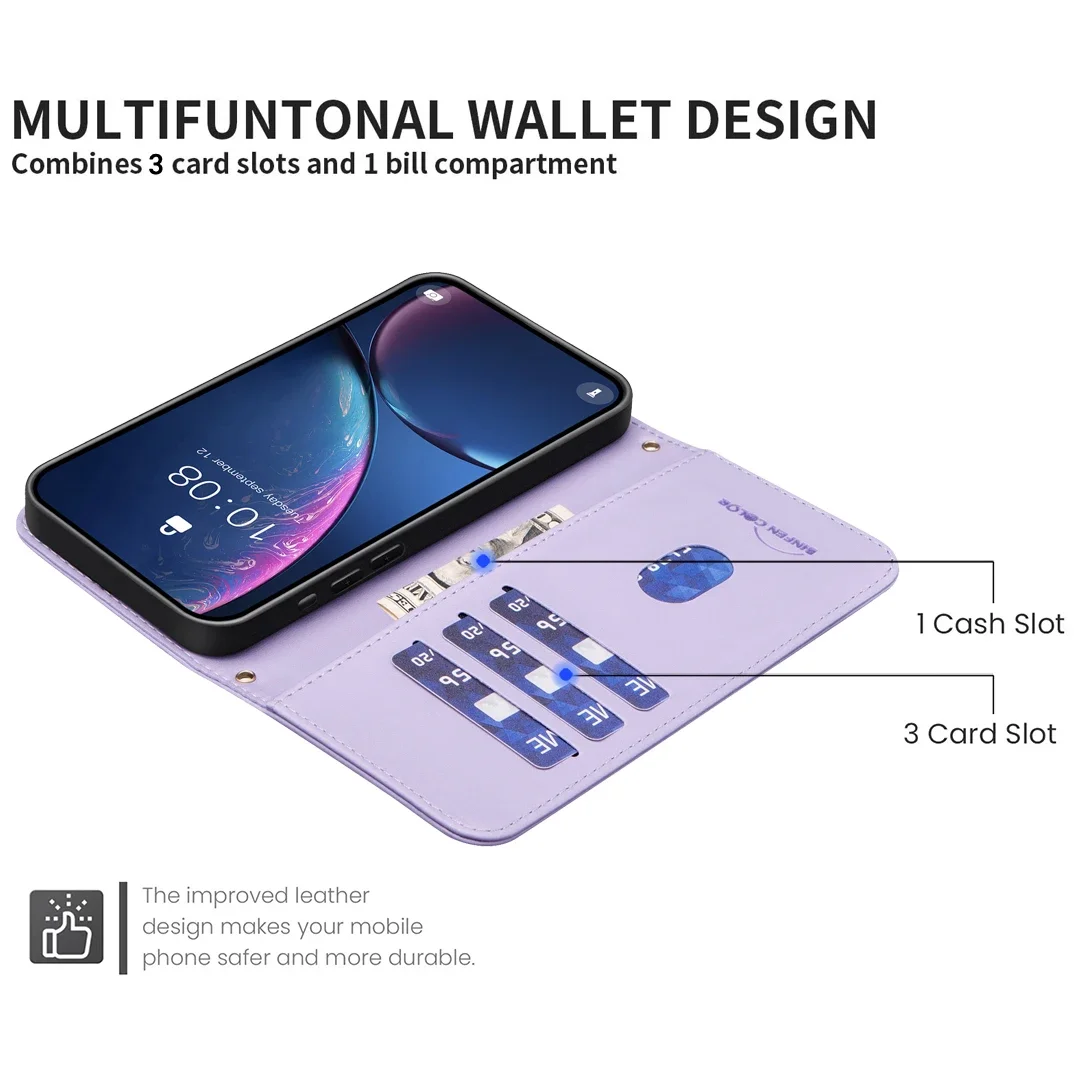 Funda de cuero con tapa para Samsung Galaxy S24 Ultra S23 FE S22 Plus S21 A15 A55 A35 A25 A54, funda con soporte y correa de mano - imagen 4