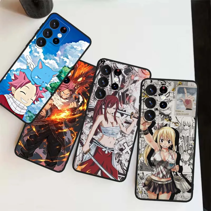 Funda de Anime Fairy Tail para Samsung Galaxy Note 20 10 9 8 A24 A34 M13 M31 M32 M52 M62 Ultra Lite funda de teléfono negra