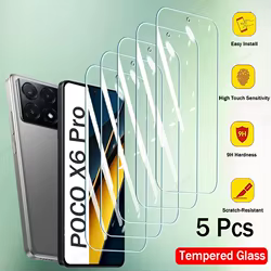 5 uds vidrio templado para Xiaomi POCO X6 F5 X5 M6 C65 Pro Protector de pantalla para POCO X6Pro F5Pro X5Pro X6 F5 Pro película de vidrio de cubierta