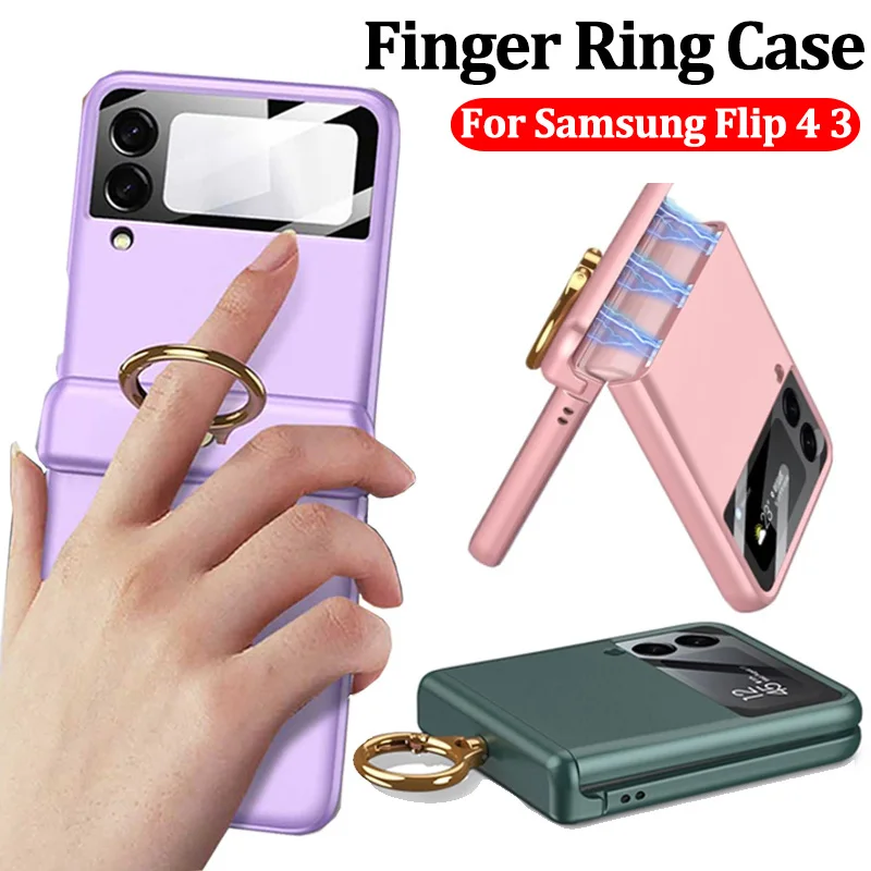 Funda de teléfono de lujo para Samsung Galaxy Z Flip 4 Flip 3 5G Correa magnética anillo hebilla funda lente de cámara vidrio para Galaxy Z Flip 4 3 - imagen 2