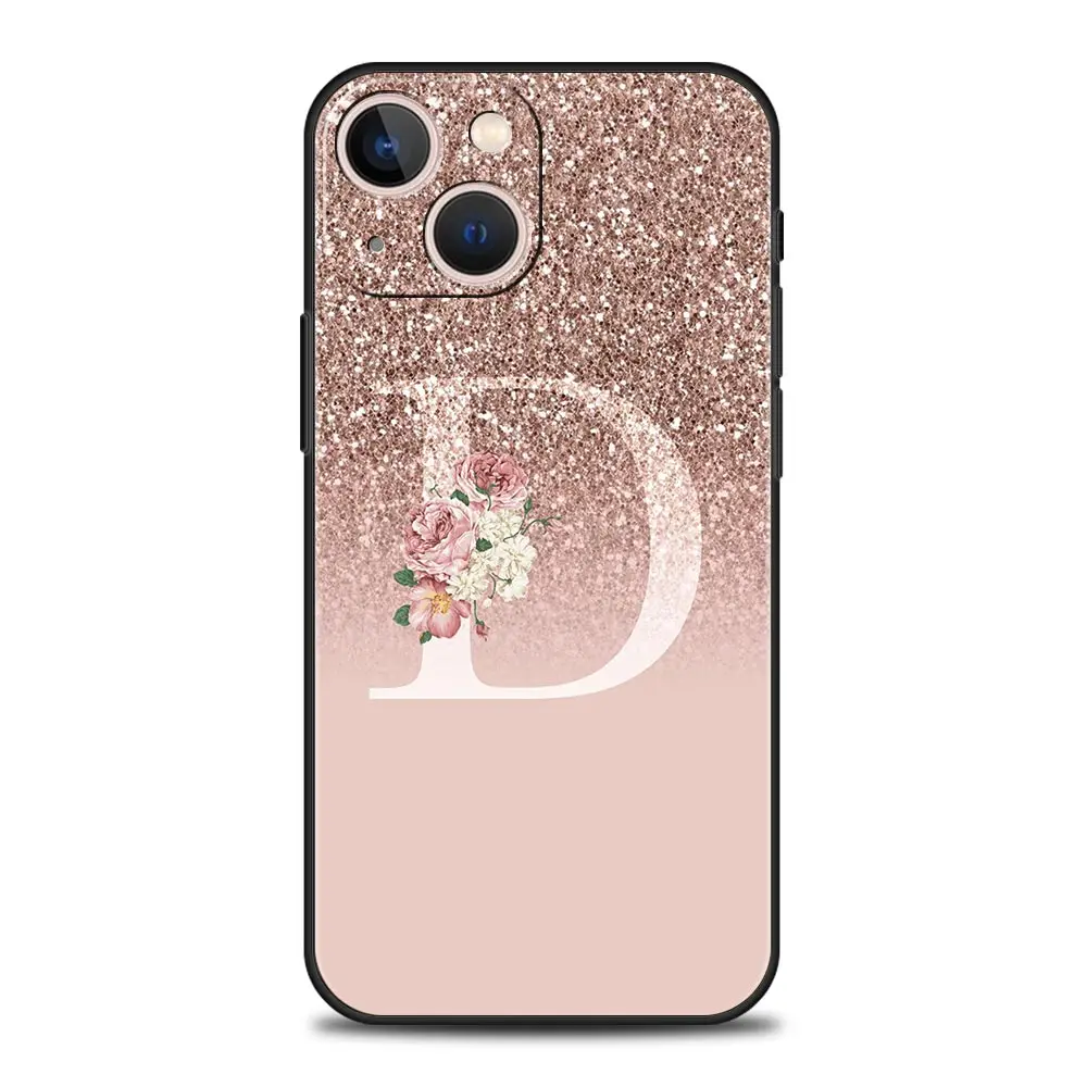 Funda de teléfono con letras rosas brillantes M R para iPhone 16 13 15 14 12 11 Pro MAX XR X SE XS 7 8 Plus, funda suave de TPU - imagen 5