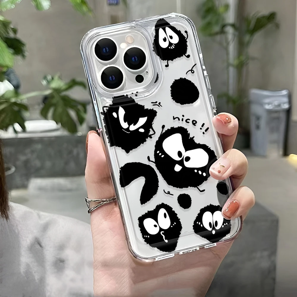 Funda transparente bonita de pequeño monstruo negro para iPhone 16 16e 15 14 13 12 11 Pro Max fundas de parachoques - imagen 3