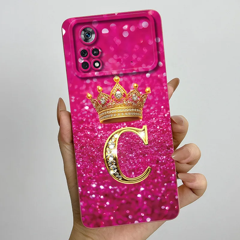 Para Xiaomi Poco X4 Pro 5G corona de moda letra inicial pareja funda de teléfono PocoX4 Pro 5G funda protectora de lente de silicona suave TPU - imagen 5