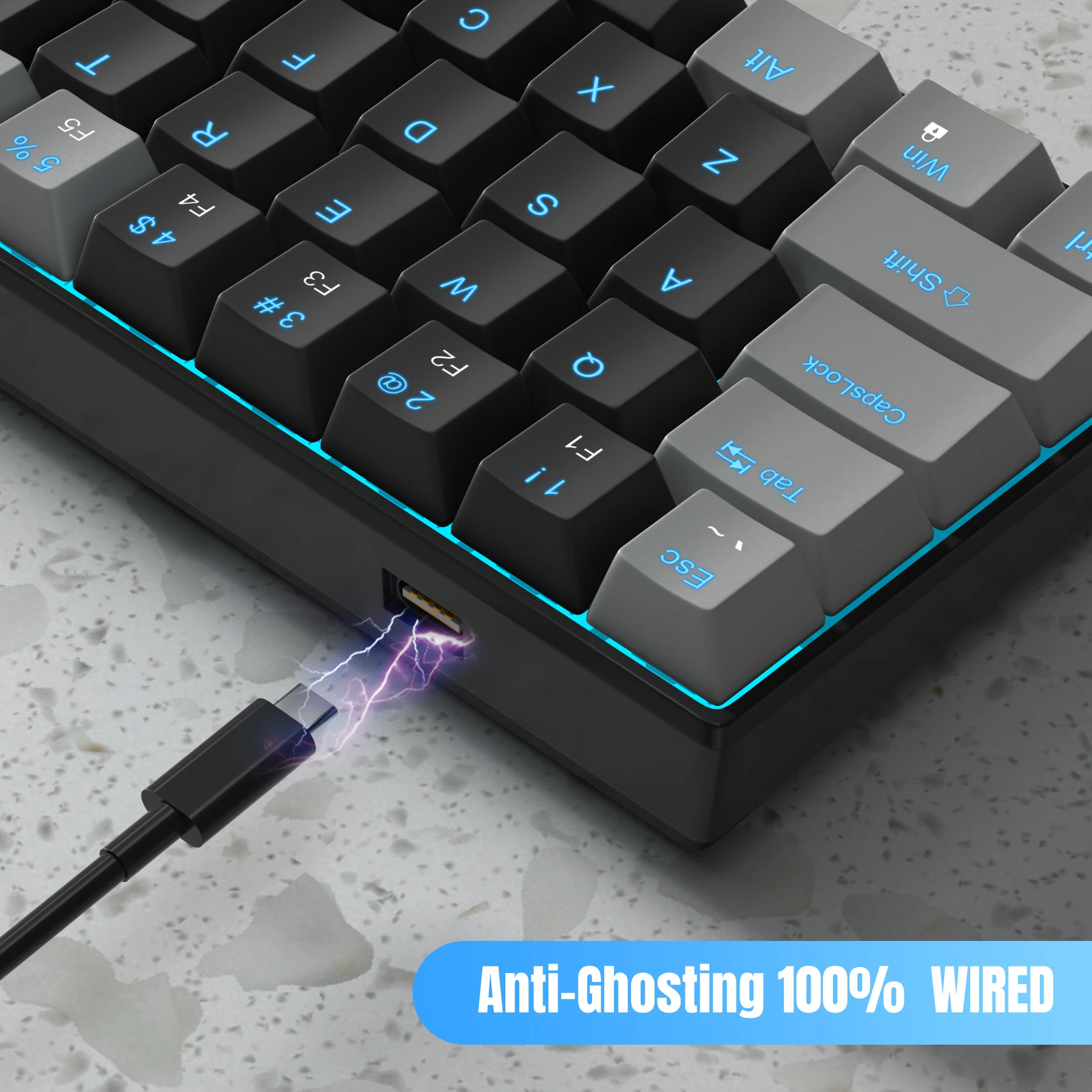 MageGee MK-Star61 60% Teclado mecánico para jugar 61 teclas azul marino retroiluminado pequeño compacto portátil 60 por ciento teclado para juegos Gamer - imagen 5