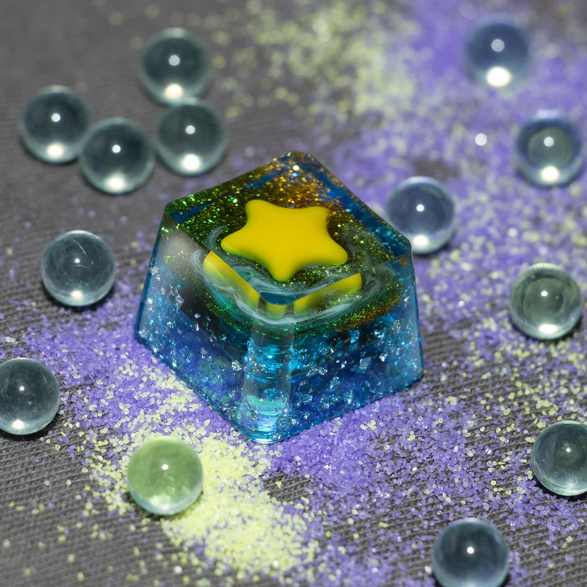 Accesorios para teclado mecánico, 1 piezas, hecho a mano, resina, personalidad, translúcido, Bahía mirador de estrellas, eje cruzado, OEM - imagen 3