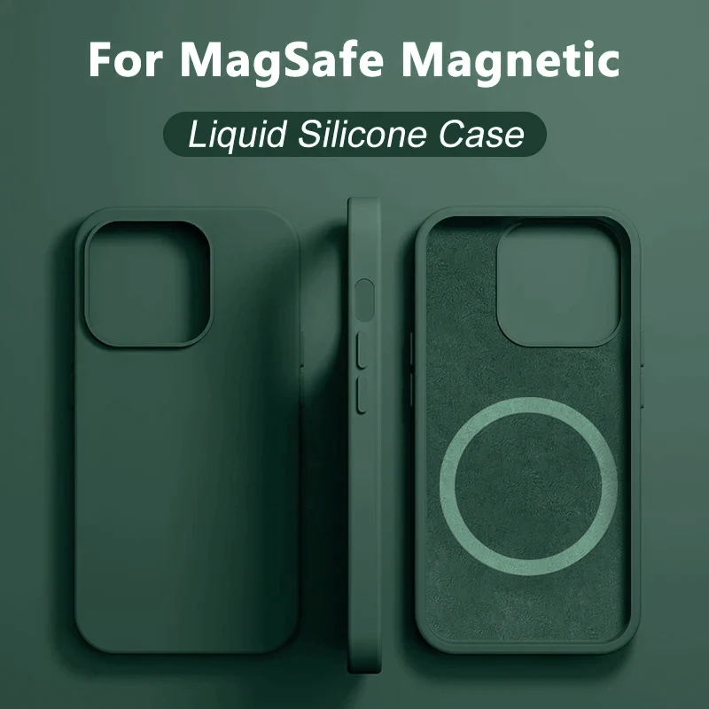 Funda magnética de silicona líquida para iPhone, funda de carga inalámbrica Magsafe, accesorios suaves, 15, 14, 11, 12, 13 Pro Max - imagen 2