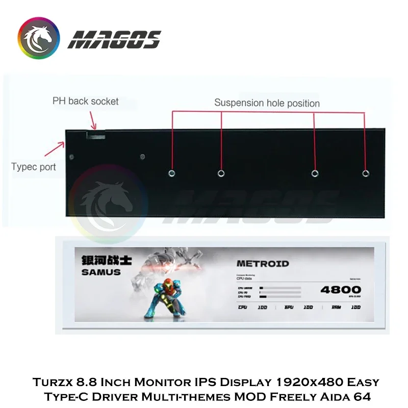 Turzx Monitor 8,8 pulgadas IPS 1920x480 con USB-C - imagen 2