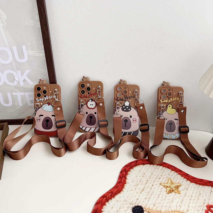 Para Xiaomi Redmi 8 9 9T A1 A3 Note 7 8 9 10 Pro Funda tímida Capibala con cuerda de soporte - imagen 2