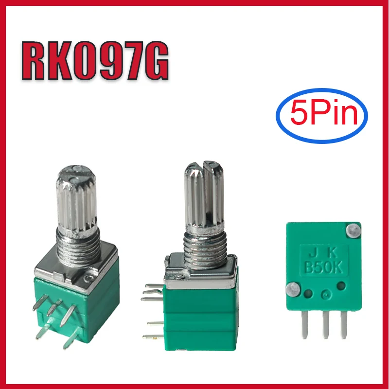 5 uds RK097G 1K 5K 10K 20K 50K 100K potenciómetro amplificador de Audio 15mm 5Pin Kit de potenciómetros de sellado