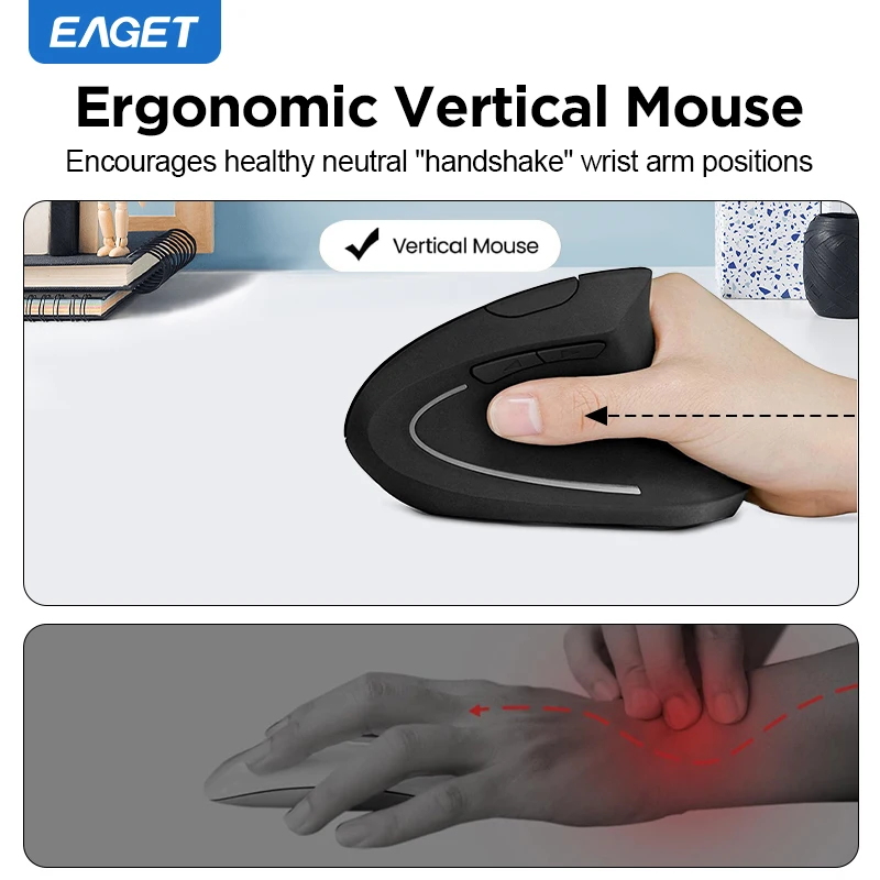 Ratón vertical Eaget ergonómico 2,4 GHz ratón óptico inalámbrico 3 ajustable DPI800/1200/1600 6 botones para ordenador portátil PC ordenador de escritorio - imagen 2