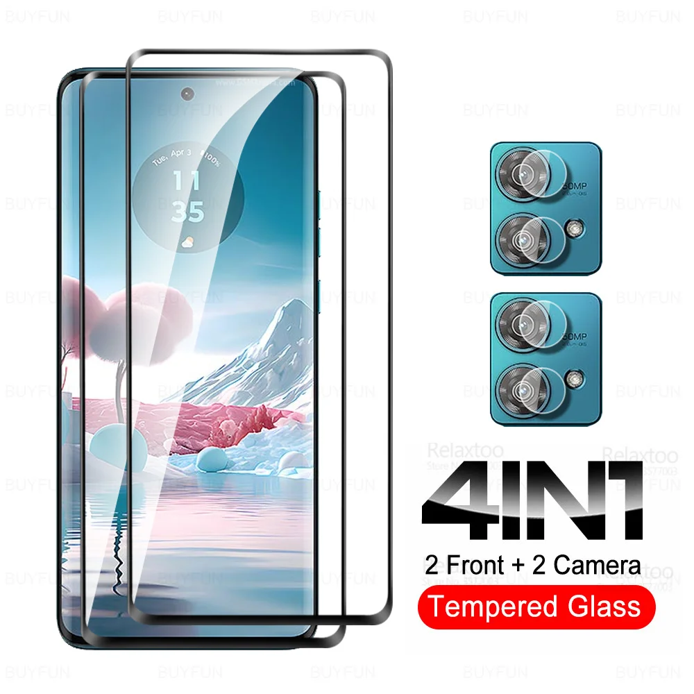 Protector de pantalla de vidrio templado para cámara, cristal curvo 4 en 1 para Motorola Edge 40 Neo 5G, Edge40 Pro, 40Pro, 40Neo, Edge40Pro
