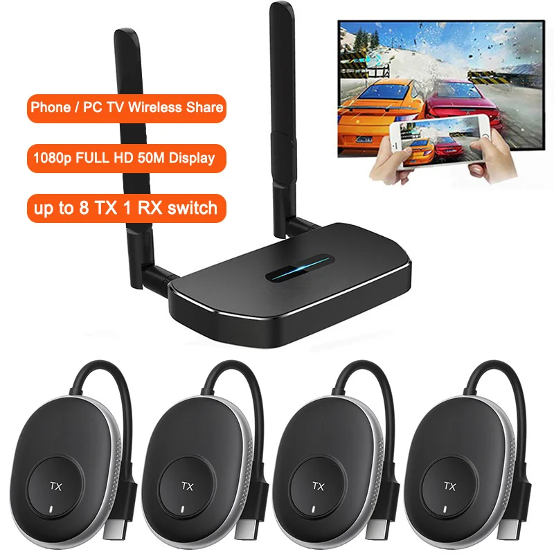 Interruptor inalámbrico extensor HDMI transmisor de vídeo receptor adaptador de pantalla 8 TX a 1 RX para cámara DVD portátil PC a proyector de TV - imagen 3