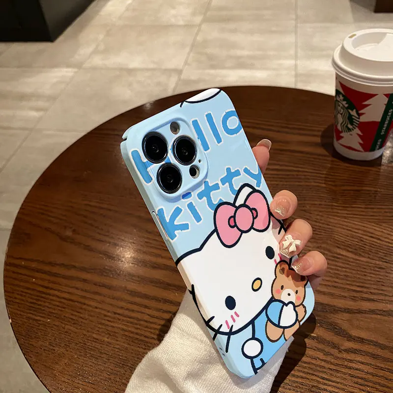 Funda de teléfono Kawaii Hello Kitty para IPhone 16, 15, 14, 13, 12, 11 Pro Max, XS, XR, XSMax, 6, 7, 8 Plus, protección de lente, brillante, HD, PC - imagen 5
