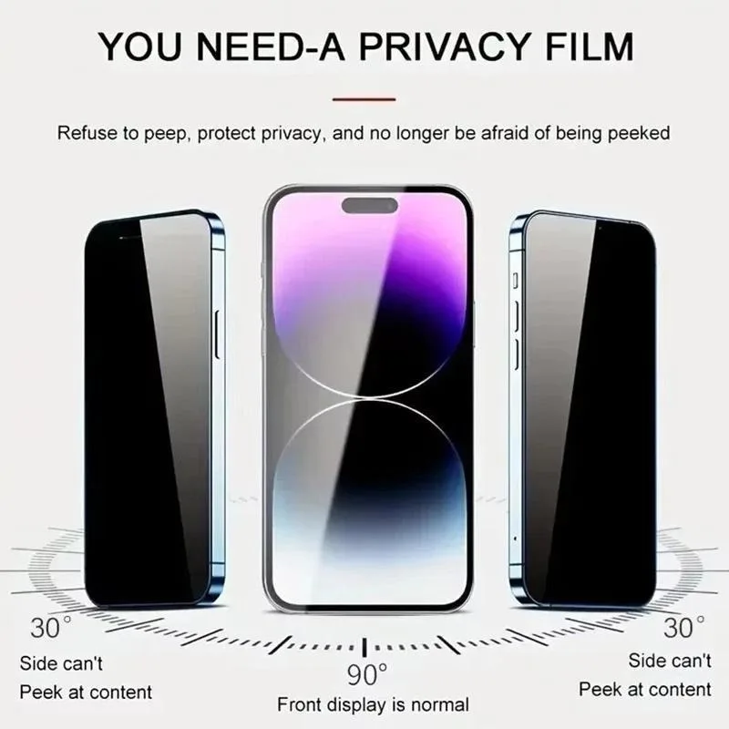 2 uds vidrio templado antiespionaje para iPhone 16 15Pro Max 16E 11 14 ProProtector de pantalla para IPhone 12 13 XR XS fácil instalación - imagen 5