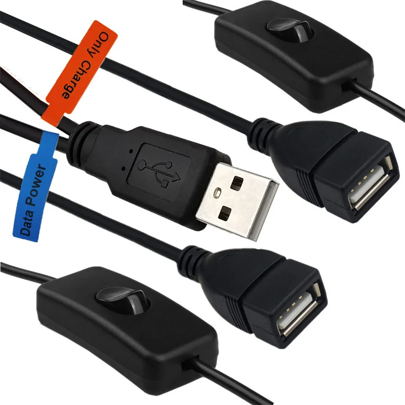 Cable de extensión USB Y con interruptor de encendido/apagado, divisor USB 2,0 macho a hembra, 1 USB de datos Y alimentación hembra Y 1 USB hembra