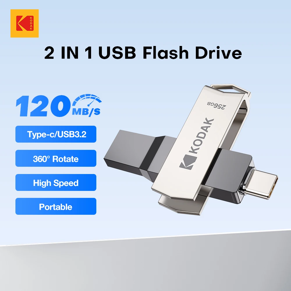 Original Kodak tipo C Pendrive USB3.2 unidad Flash USB de Metal 128GB 64GB 32GB HDD 2 en 1 u-disk para llaves Smartphone portátil de escritorio