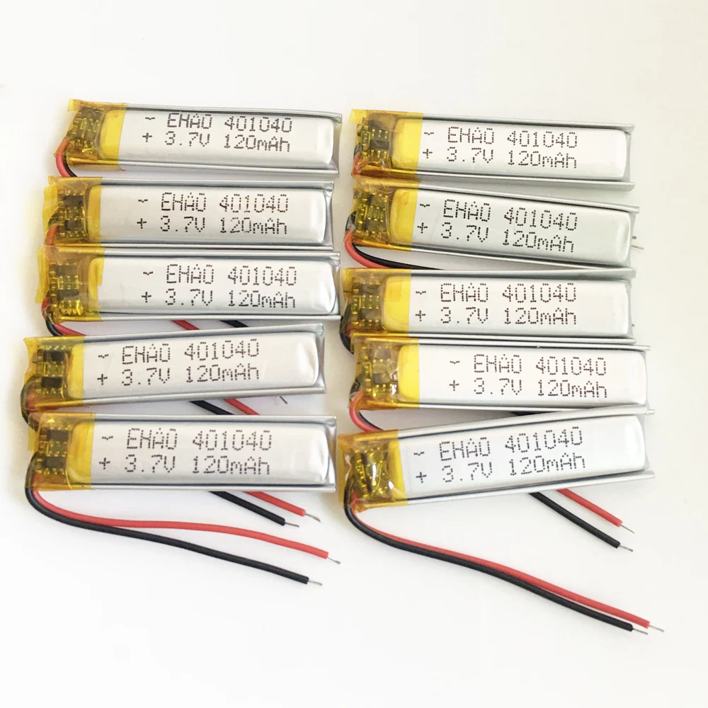 10 x Uds 3,7 V 120mAh batería recargable LiPo de tamaño pequeño para Mp3 GPS bluetooth auriculares navegador de mano 401040