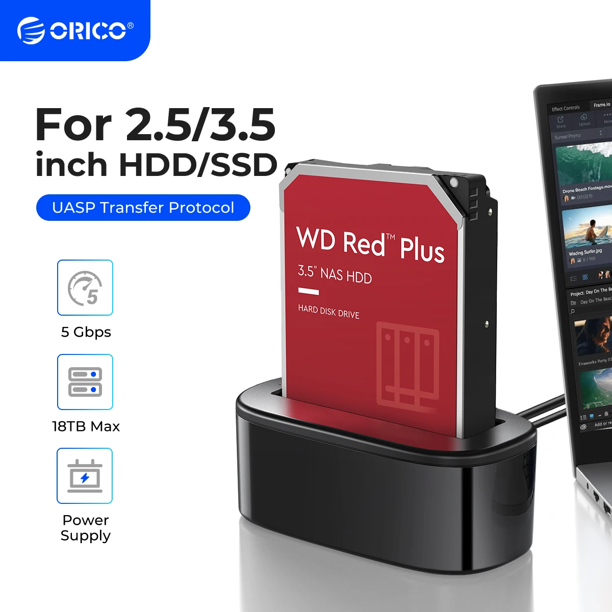 ORICO Base USB 3.0 SATA – Compatible HDD/SSD 2.5/3.5 hasta 8TB - imagen 4
