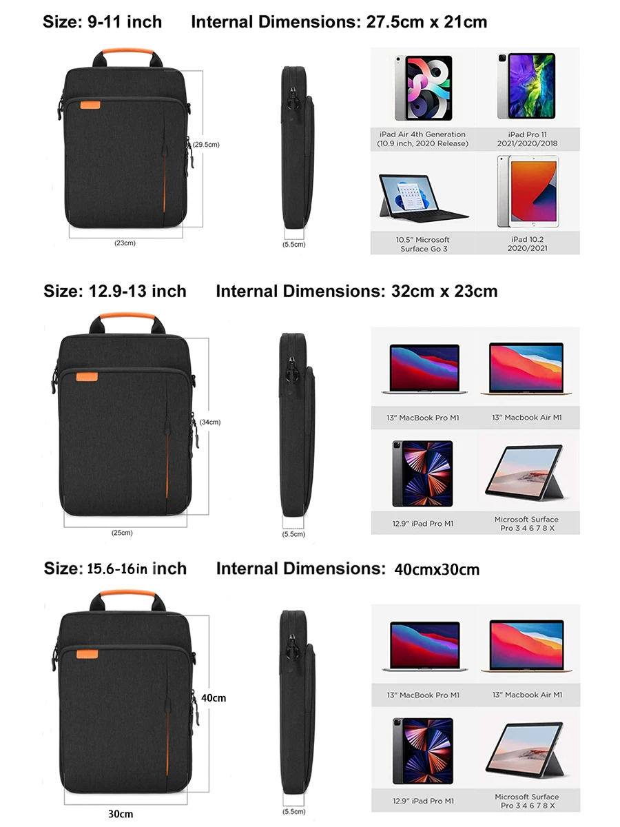 Funda de hombro para tableta, bolso para IPad air pro de 12,9 pulgadas, IPad Air de 10,9 pulgadas, Surface Go 3/2, Galaxy Tab A 10, funda para portátil de 16 pulgadas - imagen 3