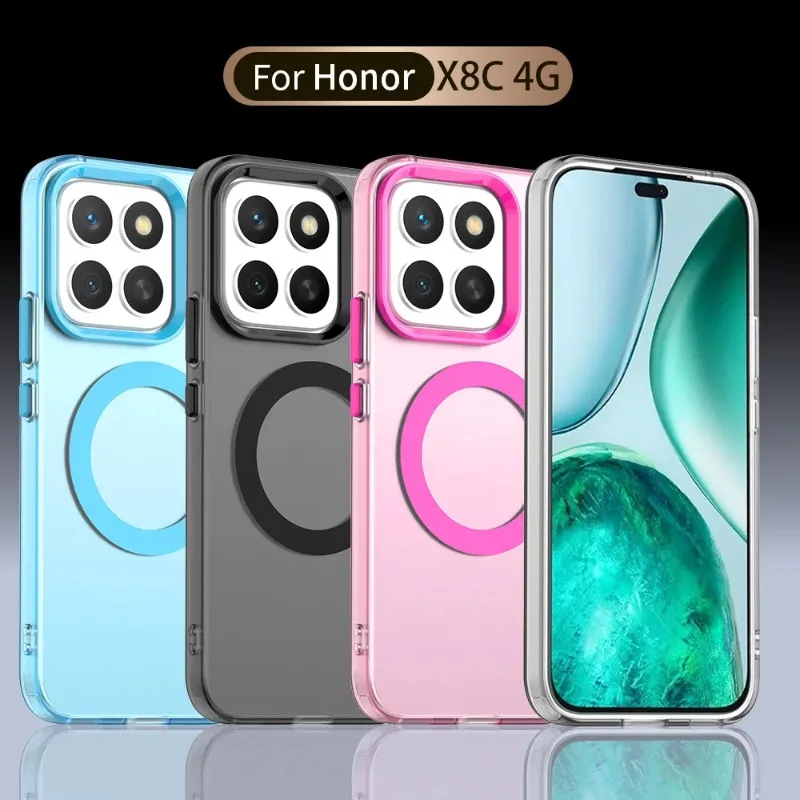 Funda X8C para Magsafe, funda de PC translúcida con carga inalámbrica magnética para Huawei Honor X8C X8 C, parachoques a prueba de golpes de Color caramelo