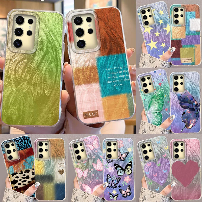 Para Samsung Galaxy A56 A15 A25 A55 A35 A16 A26 A36 S24 S25 Plus Ultra 5G funda de teléfono pluma gasa Arco Iris mariposa cubierta de parachoques