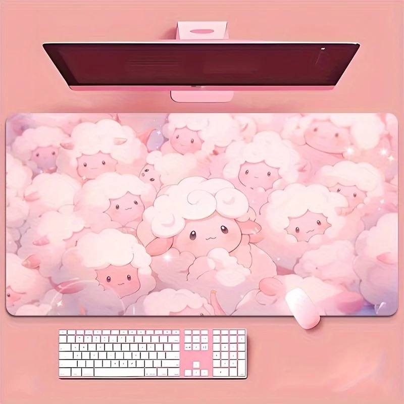 Alfombrilla de ratón de oveja rosa, Base de goma de gran tamaño, antideslizante, accesorios de escritorio para PC, alfombrilla de ratón para oficinas y teclado de jugador, alfombrilla decorativa