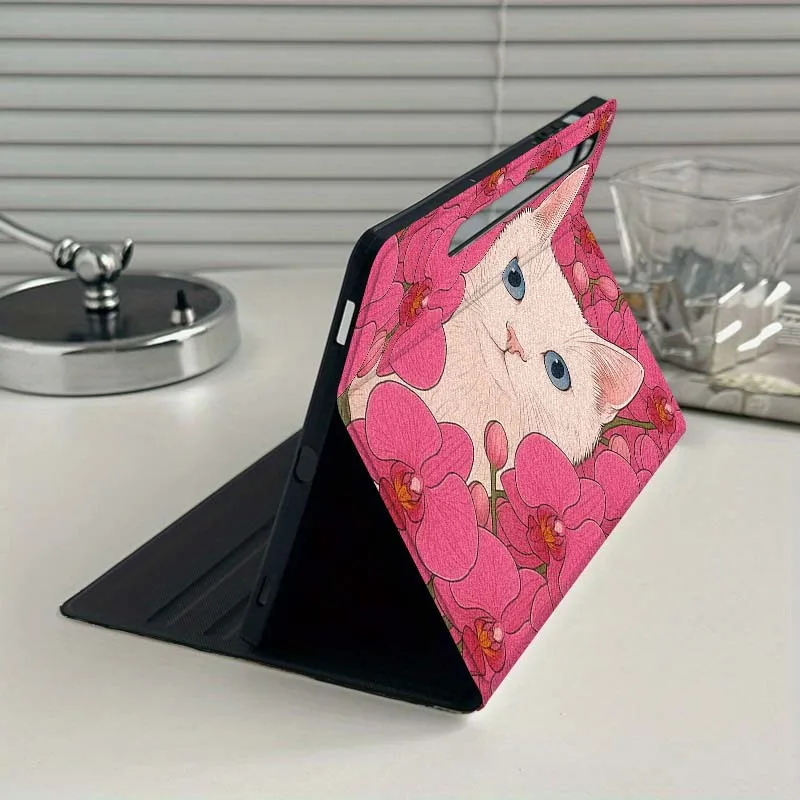 Flor gato perro dibujos animados para Samsung Galaxy Tab S9 S10 S6 S7 S8 FE Plus Lite pulgadas funda plegable para tableta - imagen 3