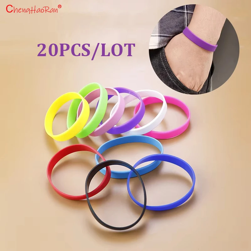 20 unids/lote, venta al por mayor, pulsera de goma de silicona, pulsera Flexible, brazalete, brazalete deportivo informal, correa de muñeca de silicona - imagen 2