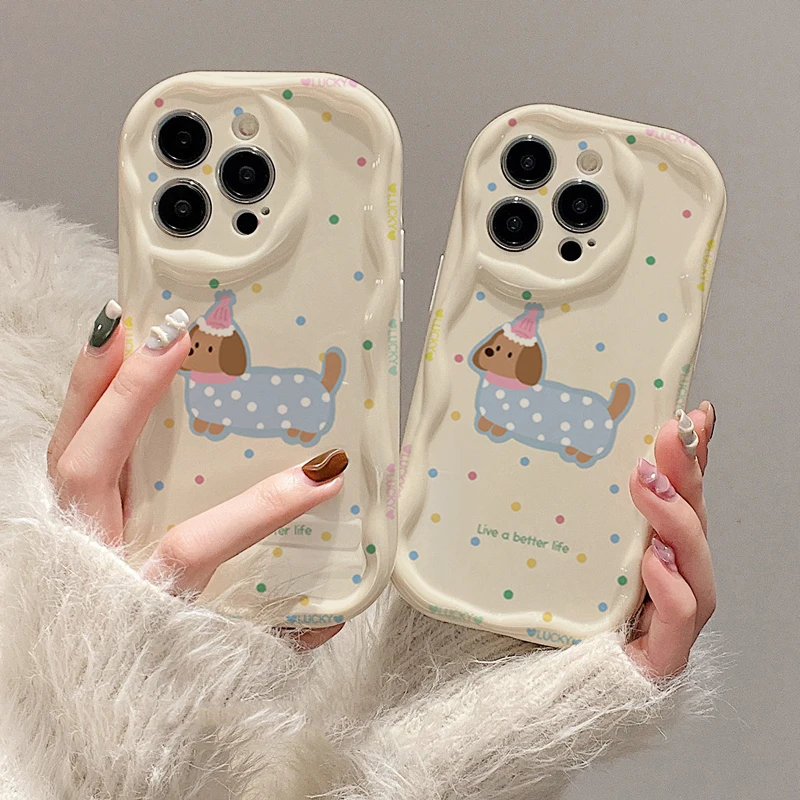 Funda de alta calidad para iPhone X XR/xsmax 11 12 13 14 15Pro Max Plus Series funda de teléfono Tpu con patrón de cachorro revestido de azul de lunares