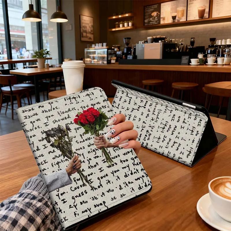 Vintage periódico Rosa arte para Lenovo Pad Tab Legion Xiaoxin Y900 Y700 K10 M10 P11 3. a generación Pro GT Plus funda para tableta