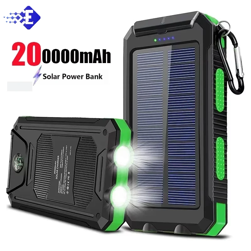 200000 Banco de energía Solar para exteriores, resistente al agua, mAh, USB Dual, cargador de teléfono móvil Solar para viajes al aire libre, bancos de energía solares para acampar