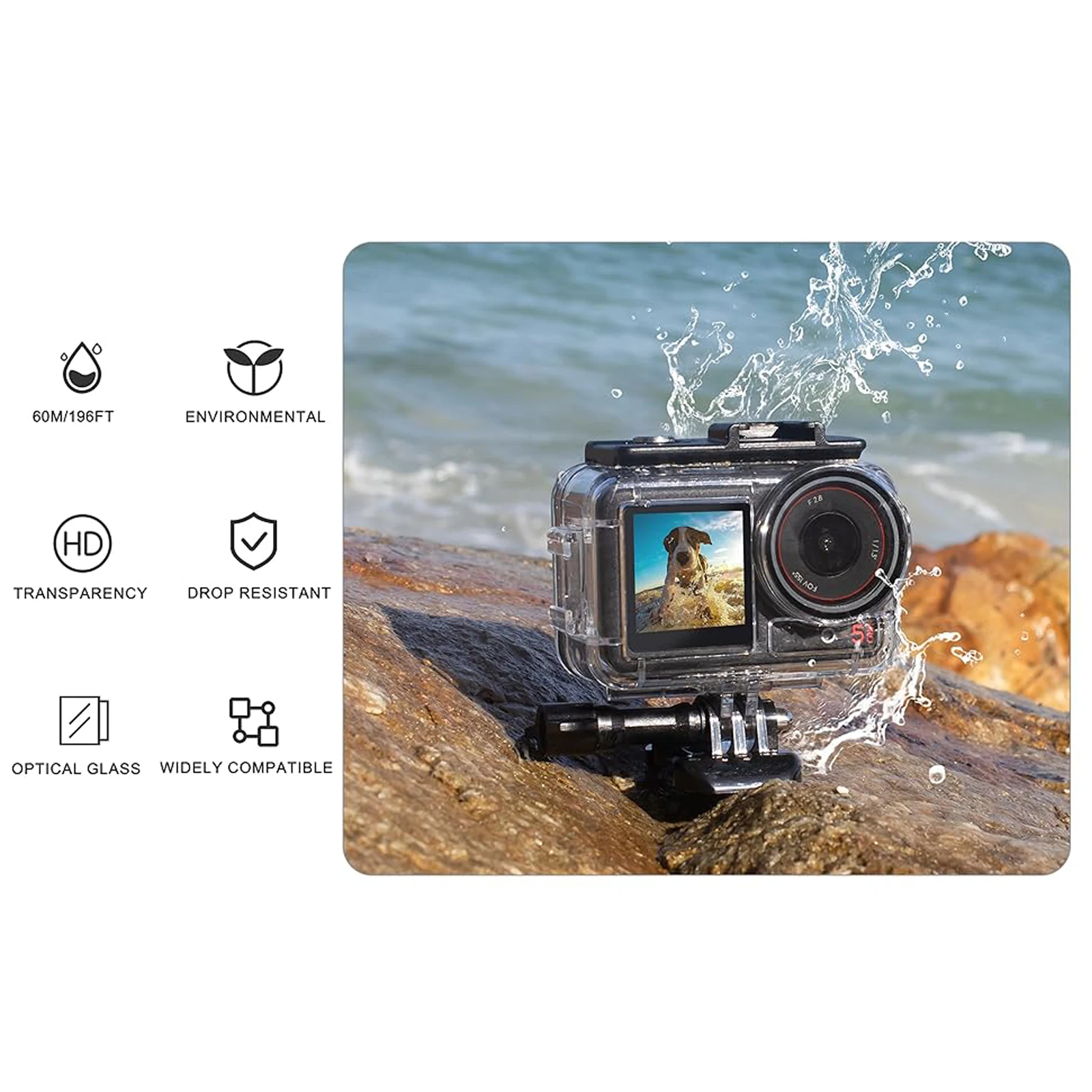 Carcasa de buceo impermeable subacuática de 196 pies/60M para DJI Osmo Action 5 Pro Action 4 Action 3 Accesorios - imagen 3