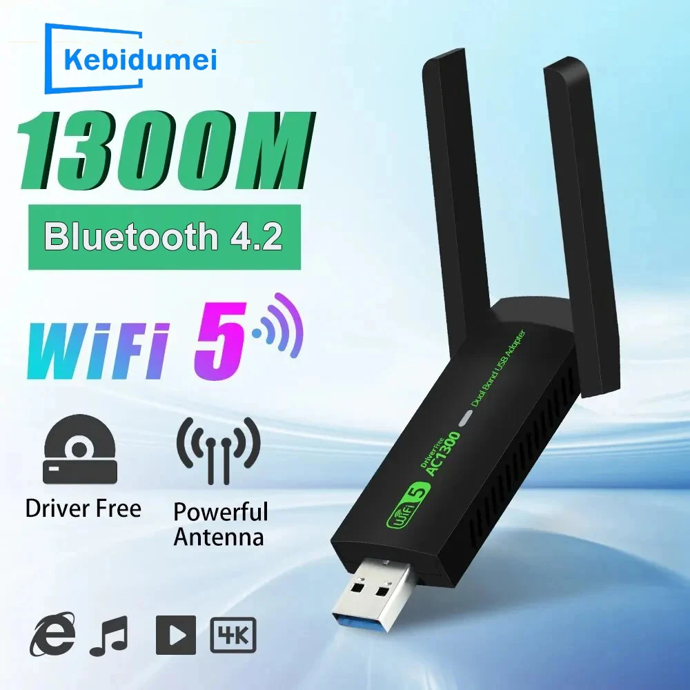 Adaptador WiFi de 1300Mbps, tarjeta de red USB 3,0, banda Dual, 2,4G/5GHz, Bluetooth 4,2, transmisor receptor inalámbrico para ordenador portátil y de escritorio