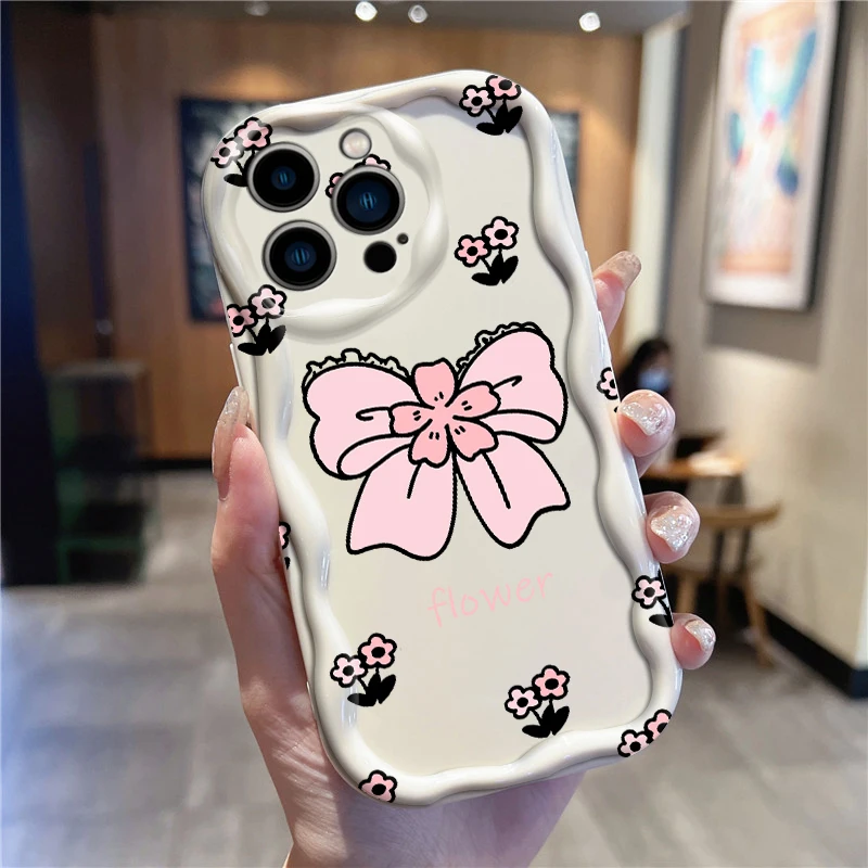 Funda de teléfono con nudo de mariposa y flores para Apple, carcasa con dibujos animados para iPhone 15, 14, 13, 12, 11, XS, XR, X Pro Max Plus - imagen 2