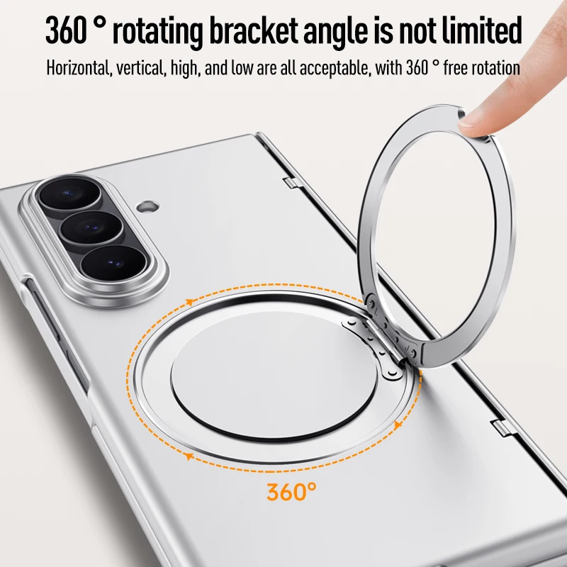 Para Samsung Galaxy Z Fold 7 funda magnética ELVEV bisagra agradable para la piel cubierta dura del teléfono con soporte giratorio de PC con película templada