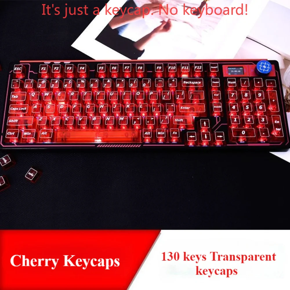 Juego de teclas transparentes de color rojo cristal, cereza, 130 teclas, PC, eje magnético mecánico adaptable, Teclado mecánico Nano68 Mx Wooting - imagen 3