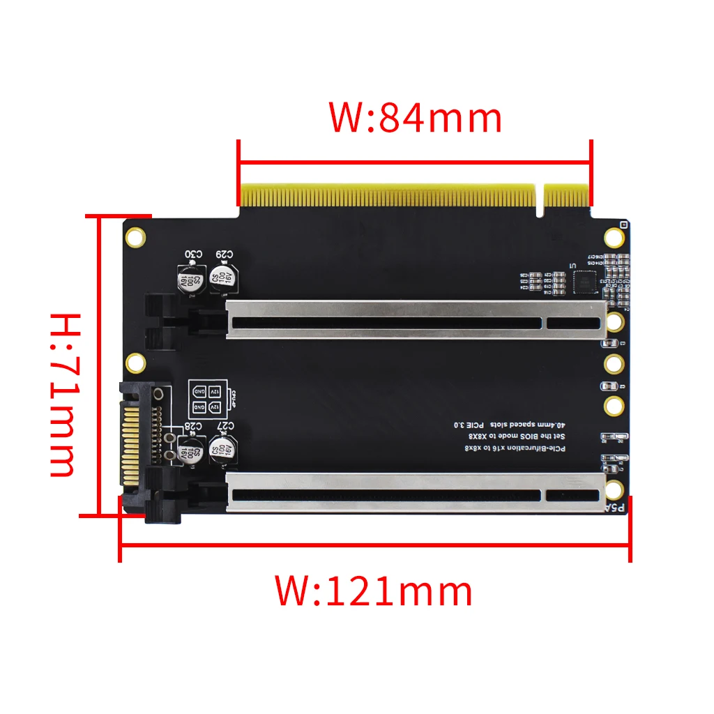 Tarjeta de expansión PCIe 3,0x16 A X8X8, bifurcación PCIe x16 Gen3 a x8x8, ranuras espaciadas de 40,4mm con interfaz de potencia SATA elevada - imagen 4