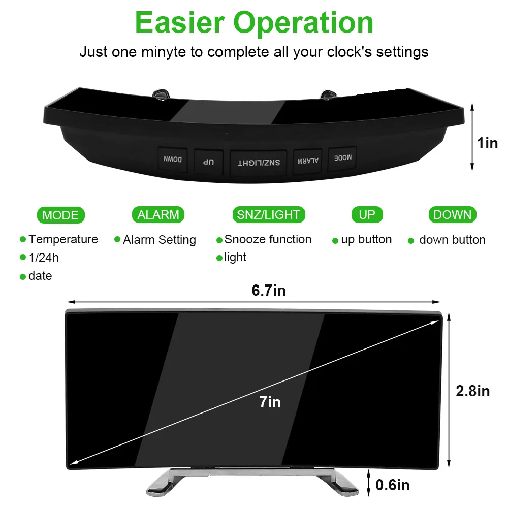 Reloj despertador Digital, reloj de mesa de escritorio, pantalla LED curvada, relojes de alarma para dormitorio, función de repetición de temperatura, reloj de decoración del hogar - imagen 5