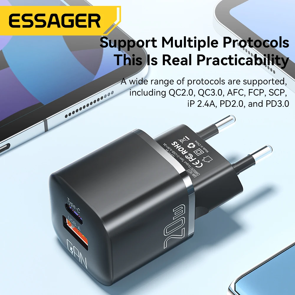 Essager Cargador GaN 20W USB-C PD QC3.0 - Carga rápida iPhone - imagen 4