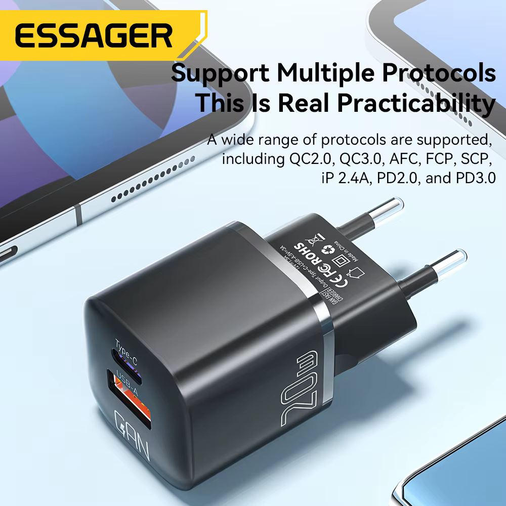 Essager Cargador GaN 20W USB-C PD QC3.0 - Carga rápida iPhone - imagen 4