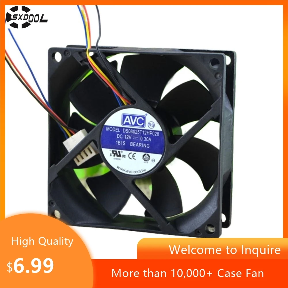 Ds08025t12028 80mm ventilador de refrigeración 8cm para AVC 80X80X25mm 8cm 4 cables 12V 0.30A doble rodamiento de bolas Cpu disipador de calor ventilador enfriador - imagen 2