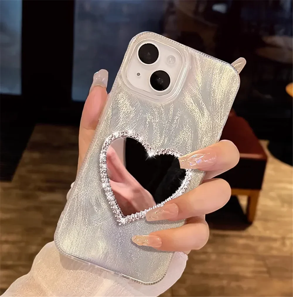 Funda de teléfono con espejo de corazón de diamante de lujo para Honor X8 X8A X8B X6S X6A X6B X7A X7B X7C X9A X9B X9C X5B, funda suave a prueba de golpes láser - imagen 2