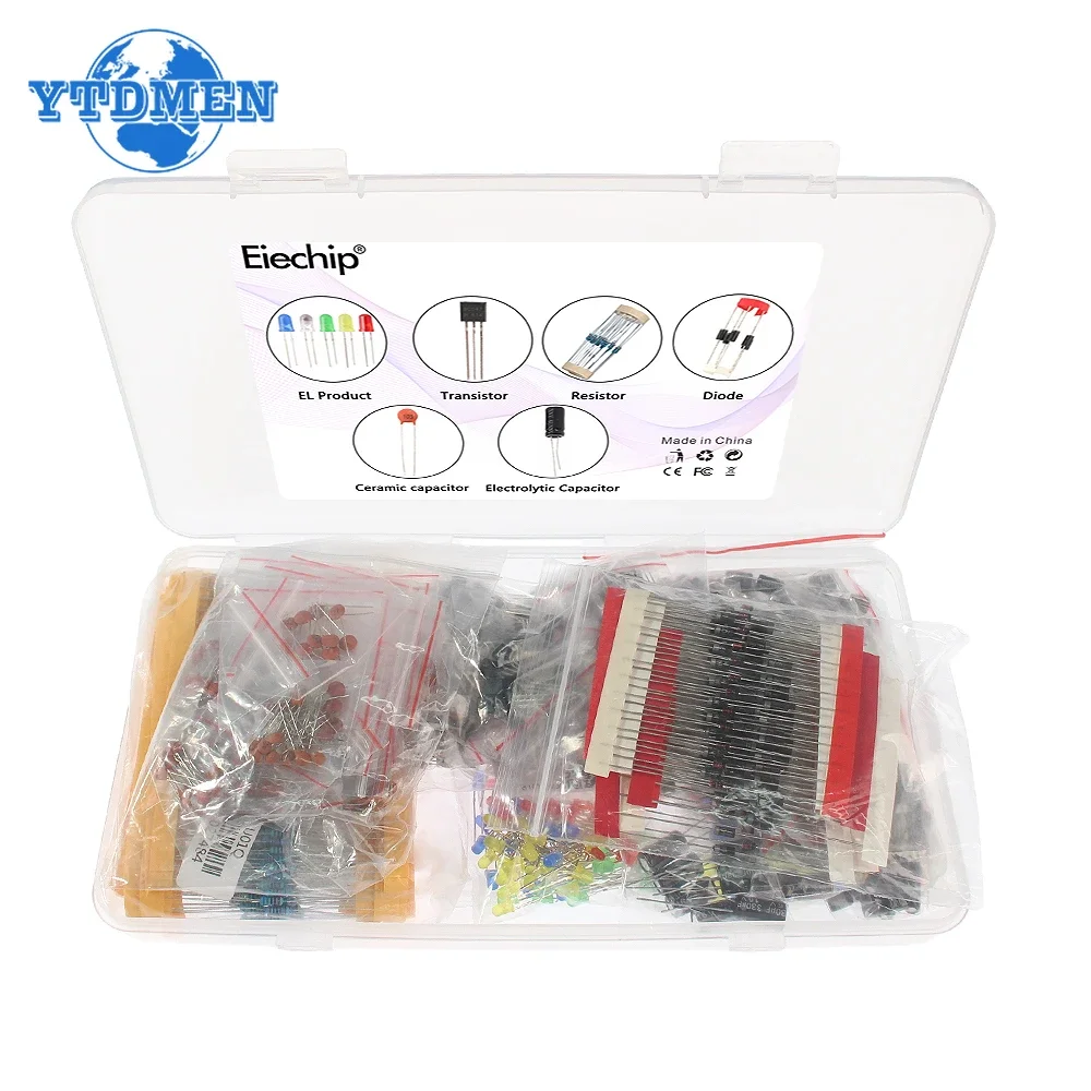 YTDMEN-condensador electrolítico de cerámica, Kit de resistencias LED, conjunto de diodos, paquete de transistores, surtido de componentes electrónicos Diy, 1490 piezas - imagen 2