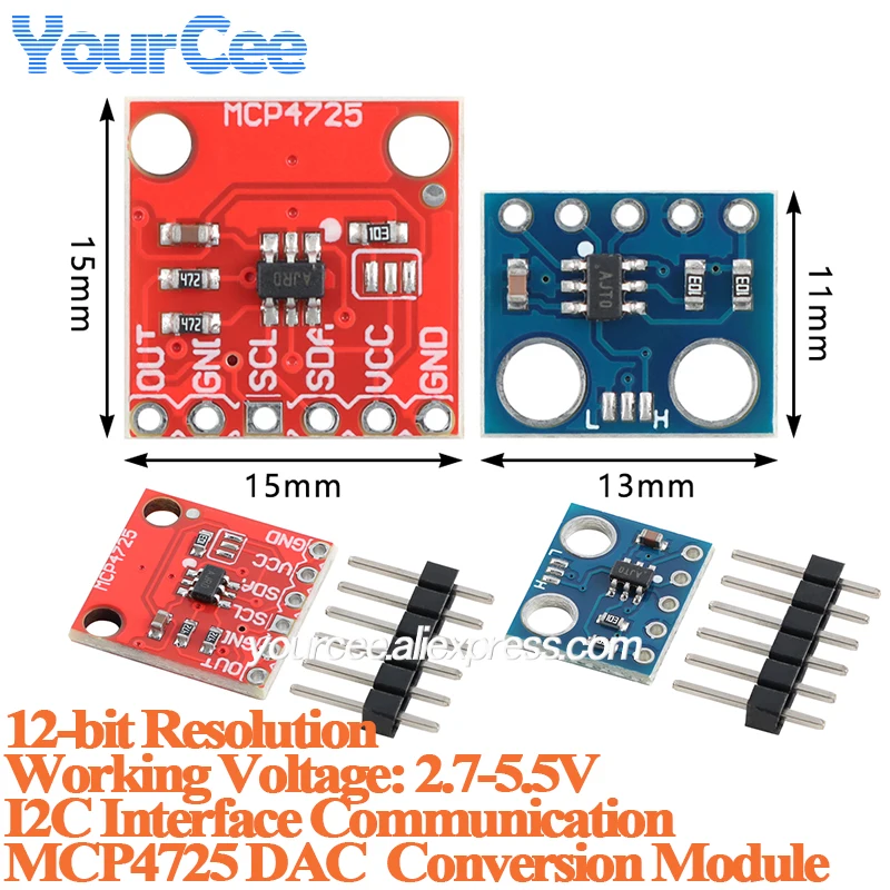 Módulo de conversión DAC MCP4725, interfaz I2C, resolución de 12 bits, placa convertidora D/A digital a analógico, 2,7-5,5 V, 10 Uds./1 ud.