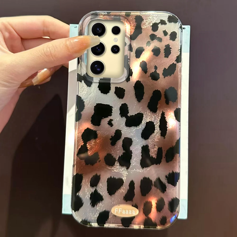  ﻿ Funda de teléfono con estampado de leopardo negro INS para mujer y niña, funda de silicona Ultra para Samsung Galaxy S25 S24 S23 S22 S21 S20 FE Plus - imagen 2