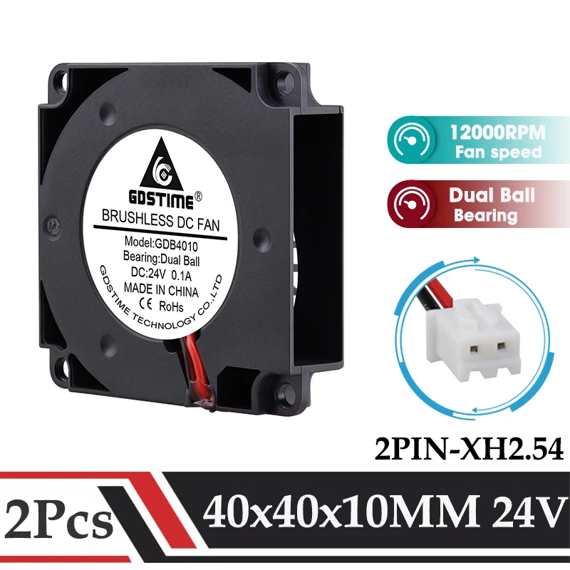 Gdstime 2 uds 40mm 24V ventilador de impresora 3D 40x10MM doble bola Turbo soplador 12000RPM enfriador de alta velocidad 4010 accesorios de impresora radiador