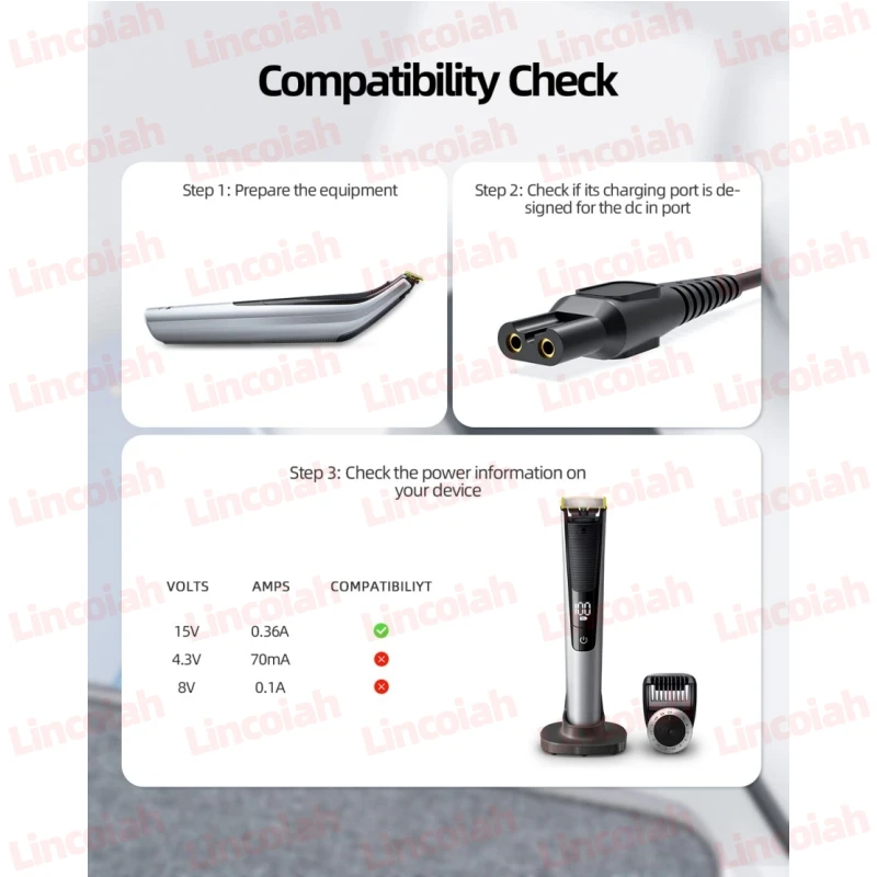 Cable de alimentación de 15V, 0,36a, 360MA, 5,4 W, apto para cargador Philips-Norelco, cable HQ8505, afeitadora (apto para la serie 7000 5000 3000 9000) - imagen 2