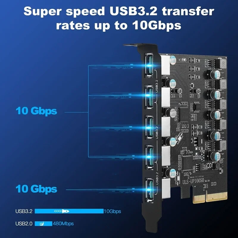 Tarjeta PCIe a USB 3,2, 5 puertos Gen2 20Gpbs PCIe X4 TYPEA Hub, tarjeta base para PC de escritorio, sin fuente de alimentación, Chip ASM3142 USB3.2