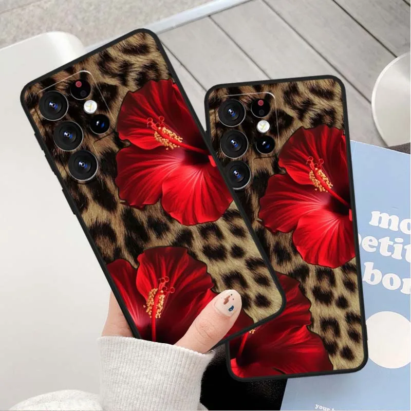 Patrón de estampado de leopardo para Samsung Galaxy S25 S24 S23 S22 S21 S20 S10 S9 S8 FE Lite Ultra Plus 5G funda de teléfono negra - imagen 3